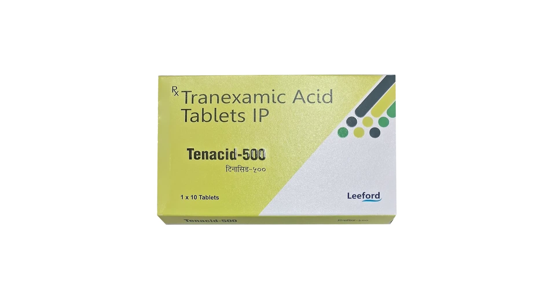 Tenacid-500 tranexamic acid tablets IP Leeford carton front