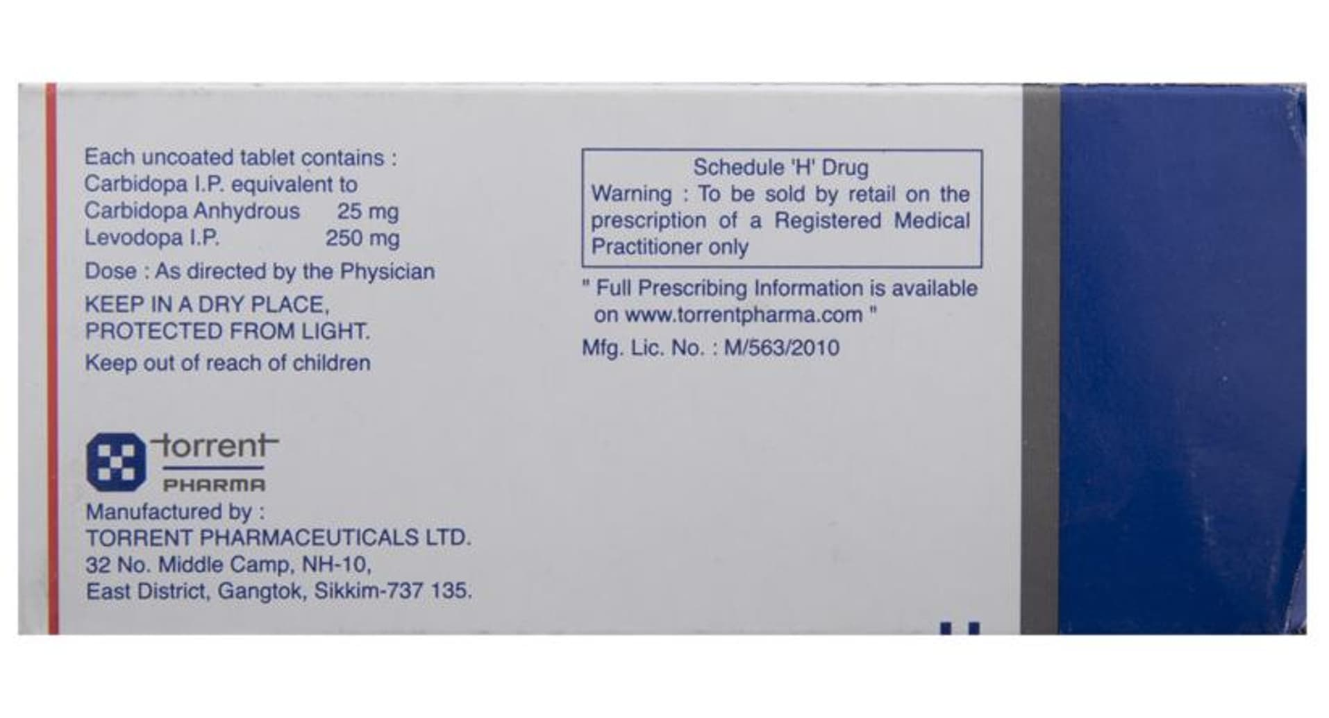 Tidomet Forte Tablet Torrent levodopa 250 mg carbidopa 25 mg composition panel