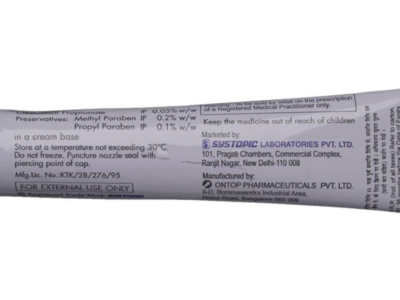Topinate Cream composition and manufacturer panel on tube
