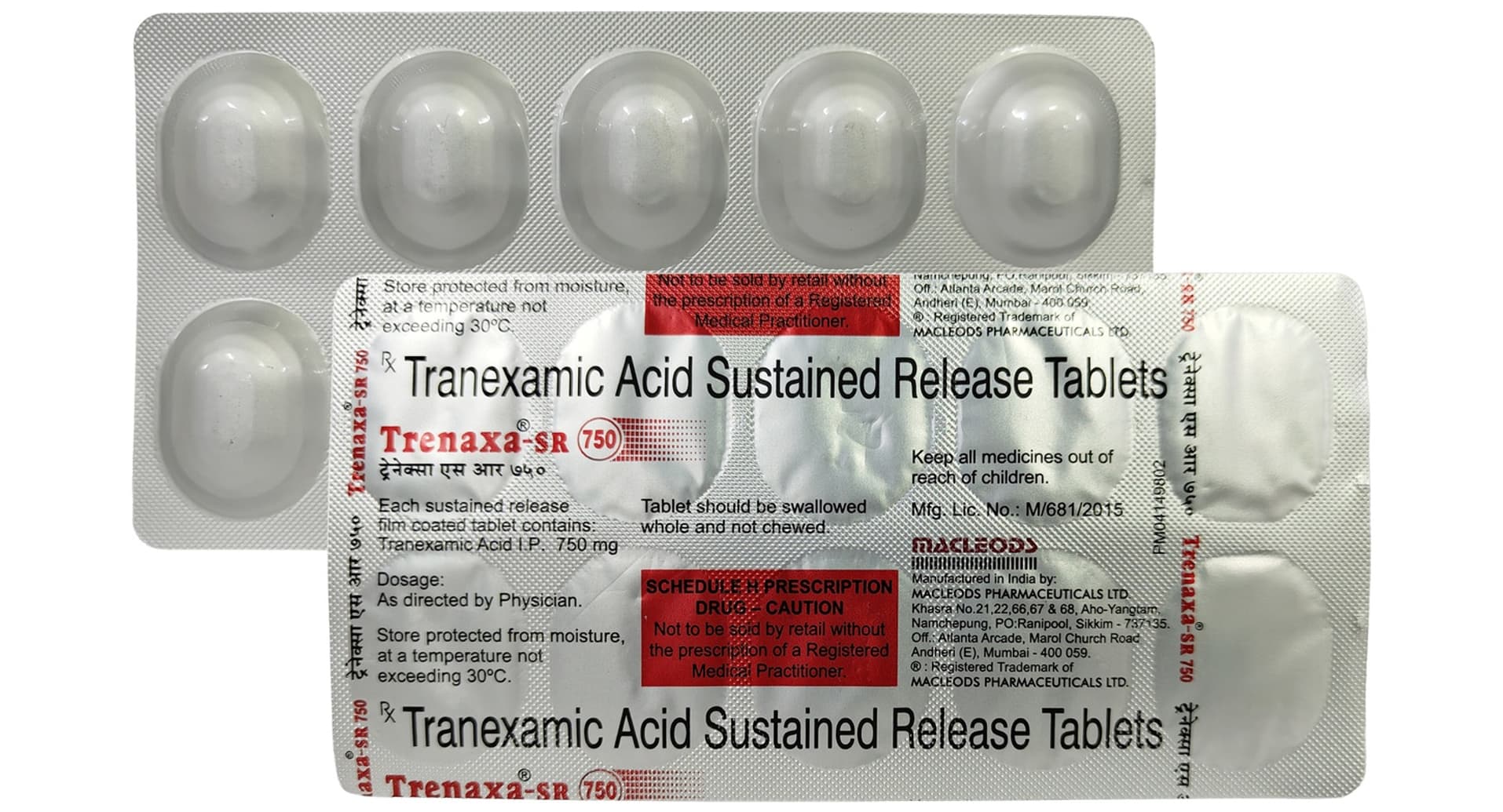 Trenaxa-SR 750 tranexamic acid sustained release tablets blister with composition