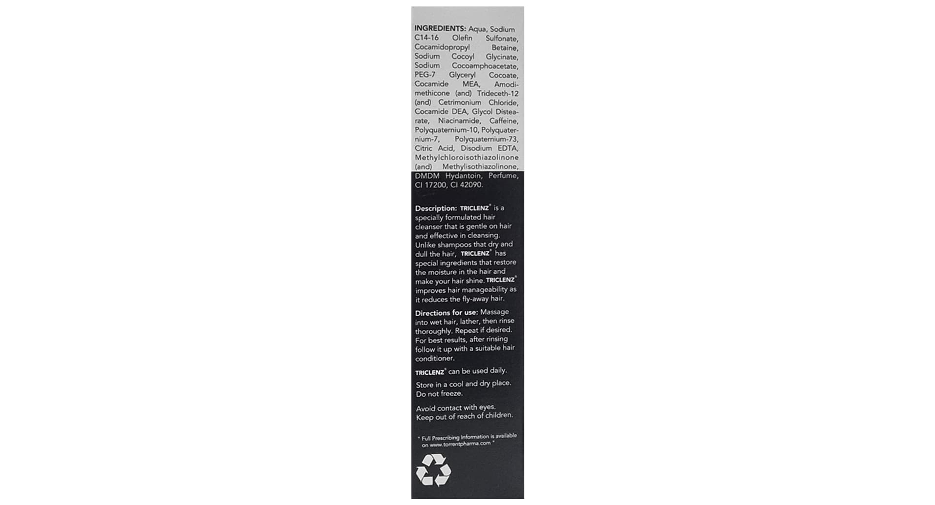 Triclenz Hair Cleanser pack with ingredients