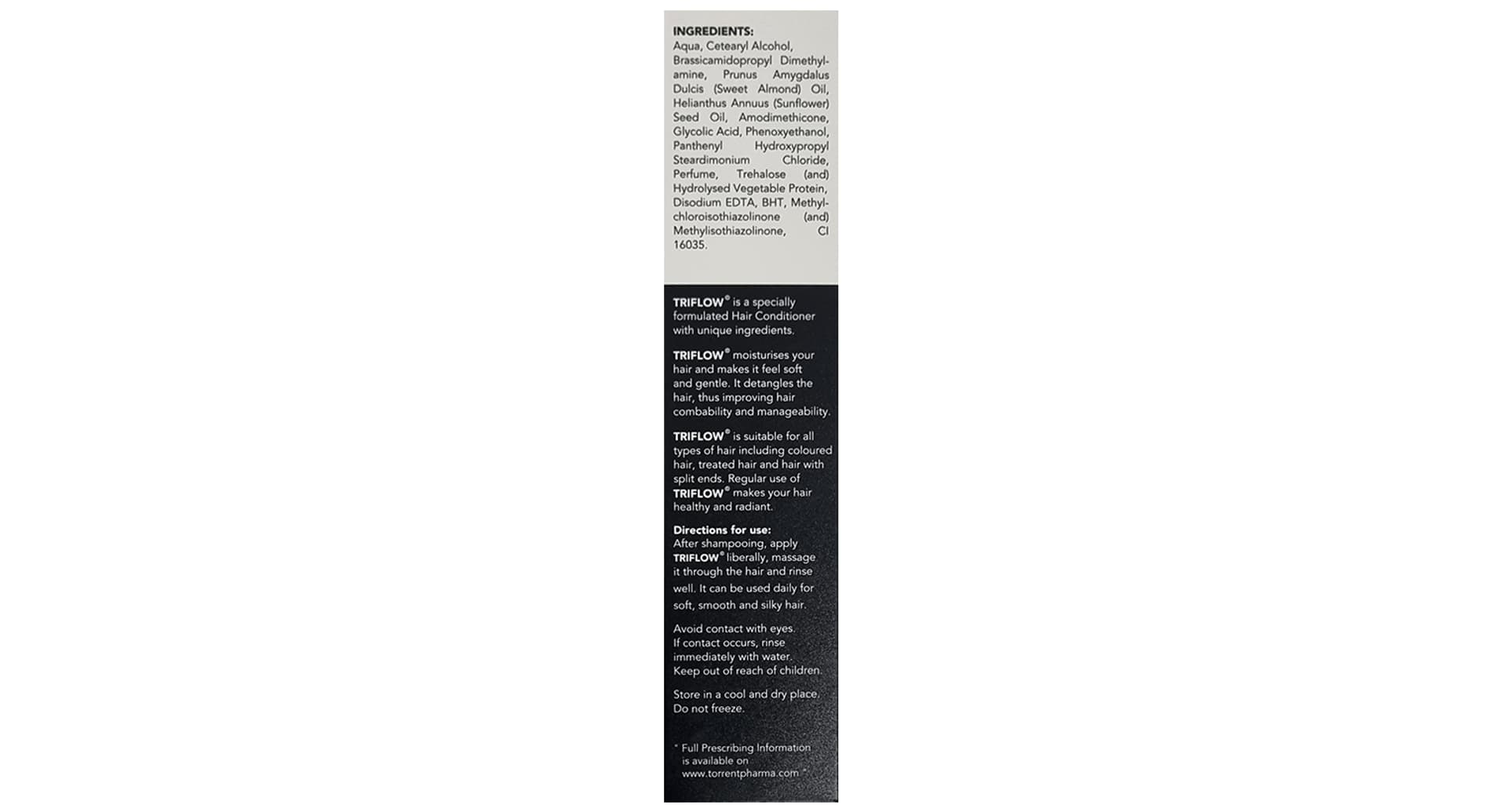 Triflow Hair Conditioner tube with ingredients