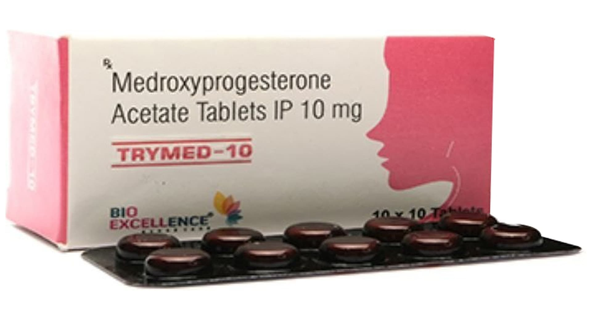 Trymed-10 Tablet medroxyprogesterone acetate 10 mg carton with strip