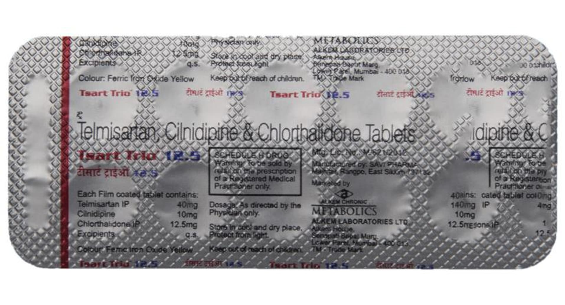 Tsart Trio 12.5 Tablet Alkem telmisartan cilnidipine chlorthalidone blister