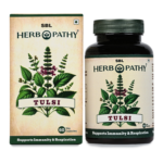 Tulsi Capsules SBL Herbopathy 60 count bottle and carton