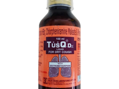 TusQ-DX SF Syrup bottle Blue Cross for dry cough
