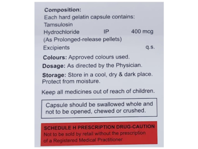 Urilosin 0.4 mg Capsule PR composition and Schedule H panel