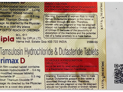 Urimax D Tablet MR strip composition and foetal exposure warning