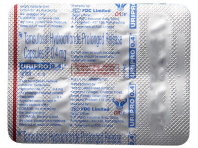 Uripro 0.4 mg Capsule PR strip composition and Schedule H panel