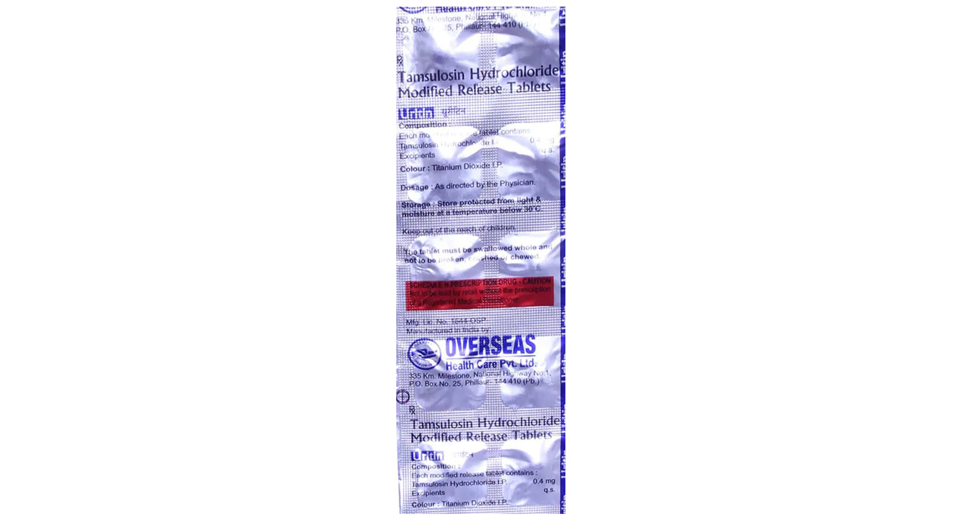 Uritin 0.4 mg Tablet MR Overseas Health Care tamsulosin strip composition