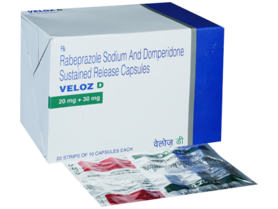 Veloz D rabeprazole sodium and domperidone sustained release capsules Torrent box with strips