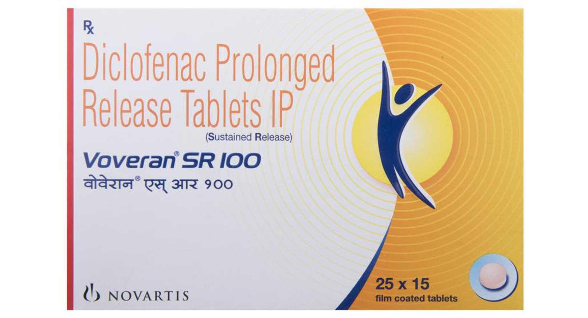 Voveran SR 100 Tablet carton front 25 x 15 film coated