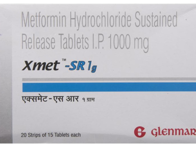 Xmet-SR 1g Tablet Glenmark metformin 1000 mg sustained release strip of 15 tablets