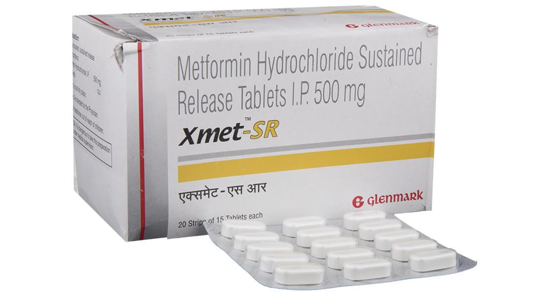Xmet-SR 500mg Tablet Glenmark metformin sustained release strip of 15 tablets