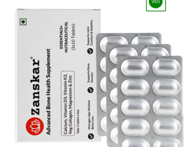 Zanskar Advanced Bone Health Supplement box with three blisters of tablets