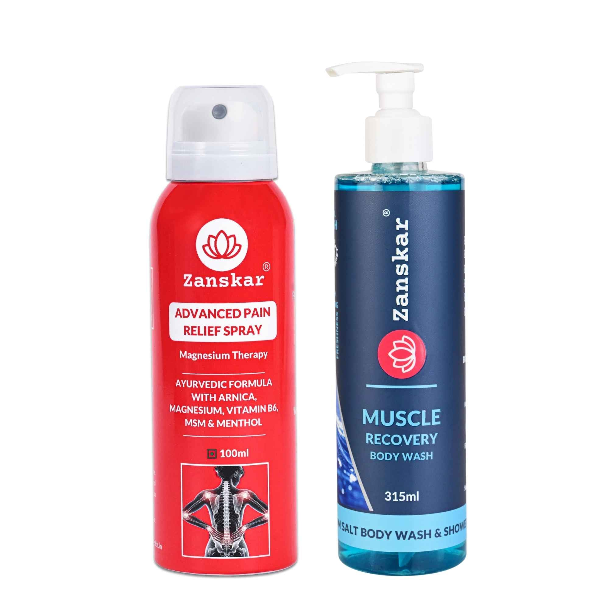 Zanskar Post-Workout Recovery Combo - pain relief spray and Epsom salt muscle recovery body wash
