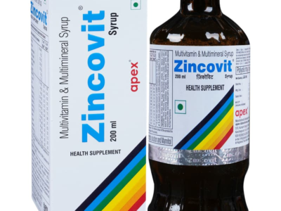 Zincovit Syrup carton and bottle Apex Labs, 200 ml
