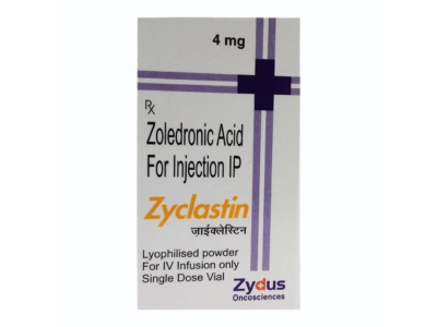 Zyclastin 4mg Injection Zydus zoledronic acid for injection IP 4 mg single dose vial carton
