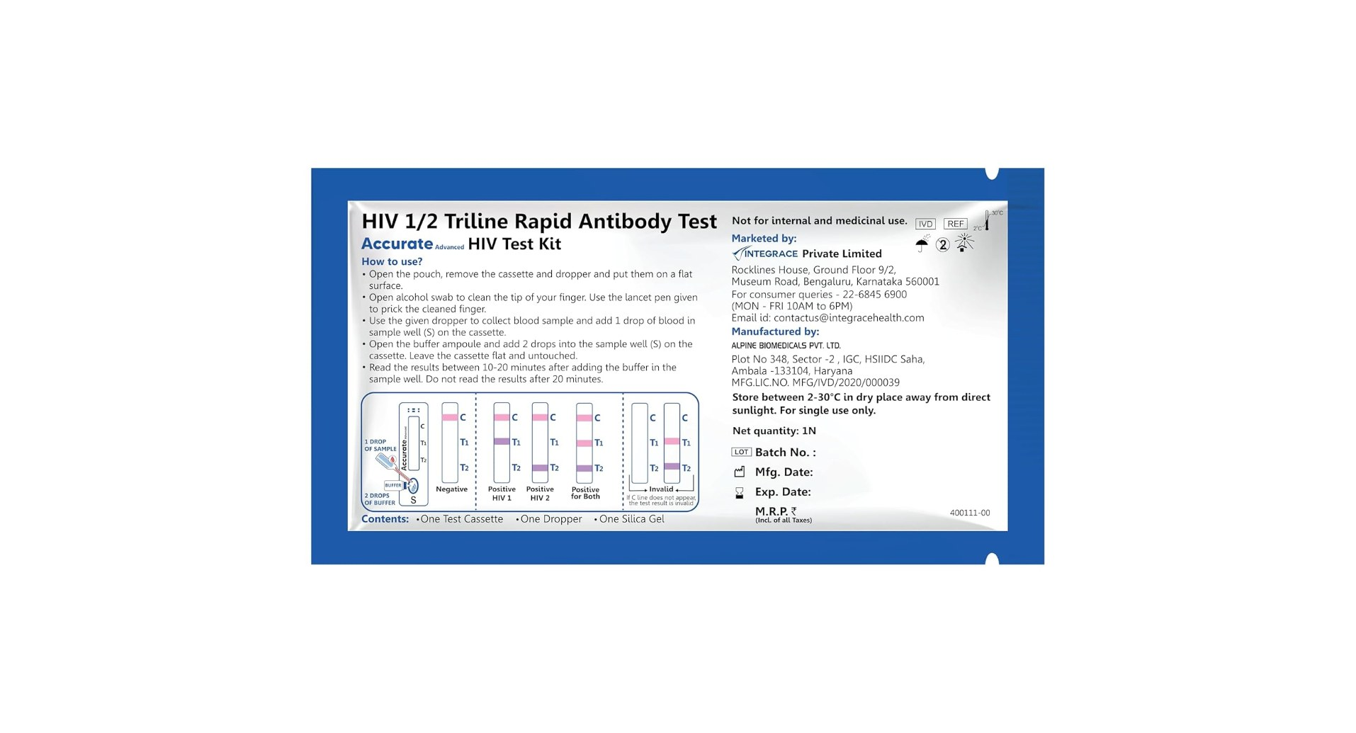 Accurate Advanced HIV Test Kit instructions and result chart