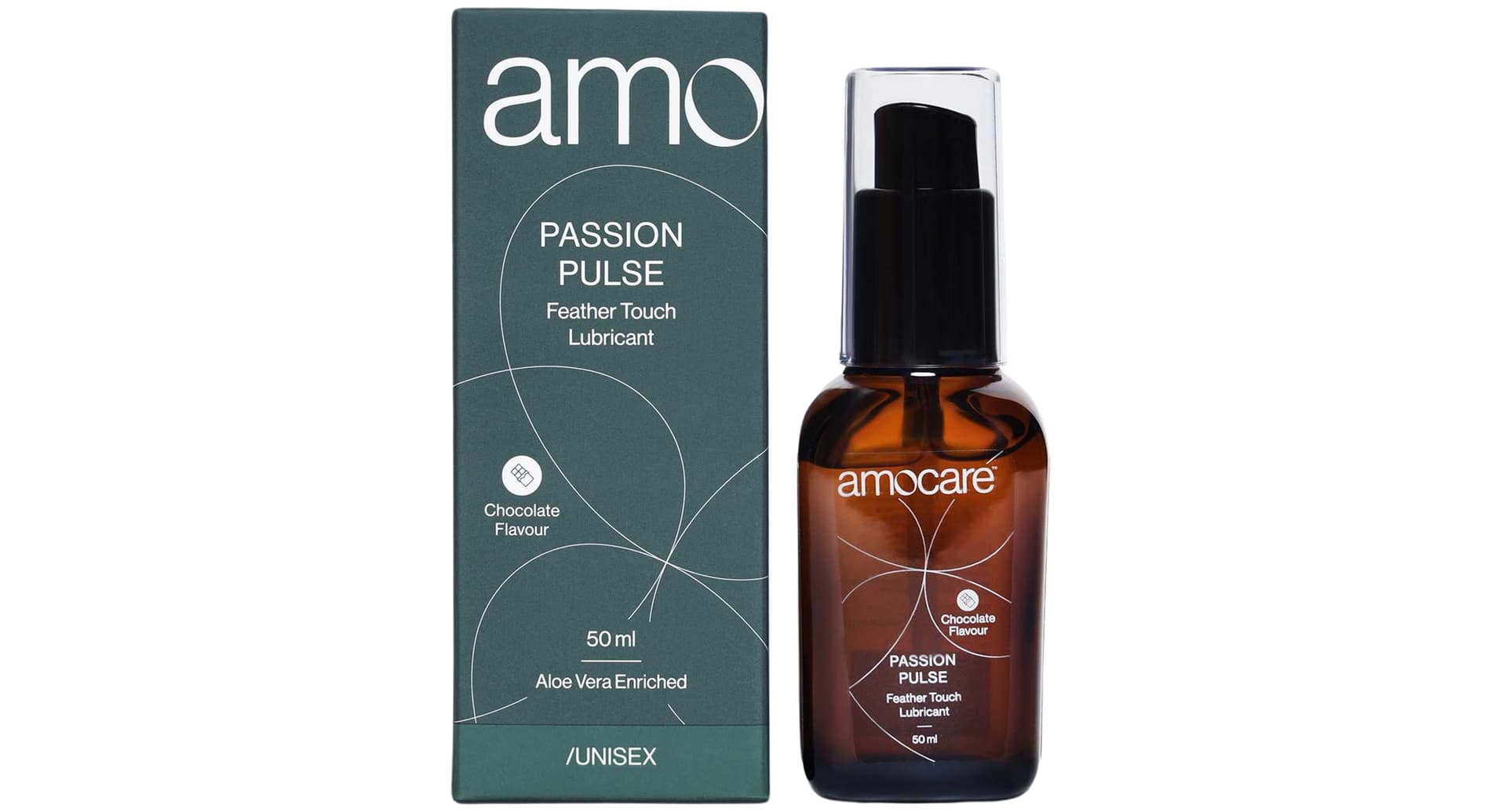 Amocare Passion Pulse Feather Touch Lubricant bottle and box alternate angle