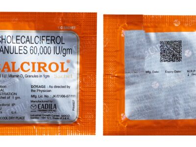 Calcirol 60000 IU Cholecalciferol Sachet front and back