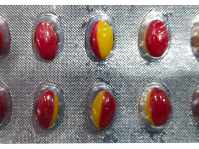 Calsay K27 Softgels red and yellow capsules in blister strip