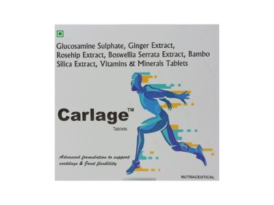 Carlage Tablet box front with glucosamine sulphate formulation