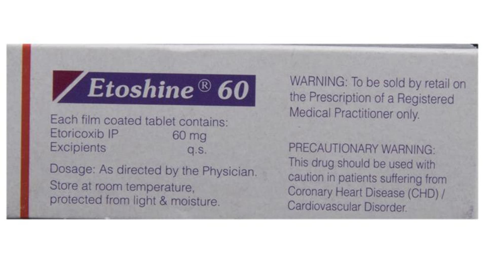Etoshine 60 Tablet composition and warning details