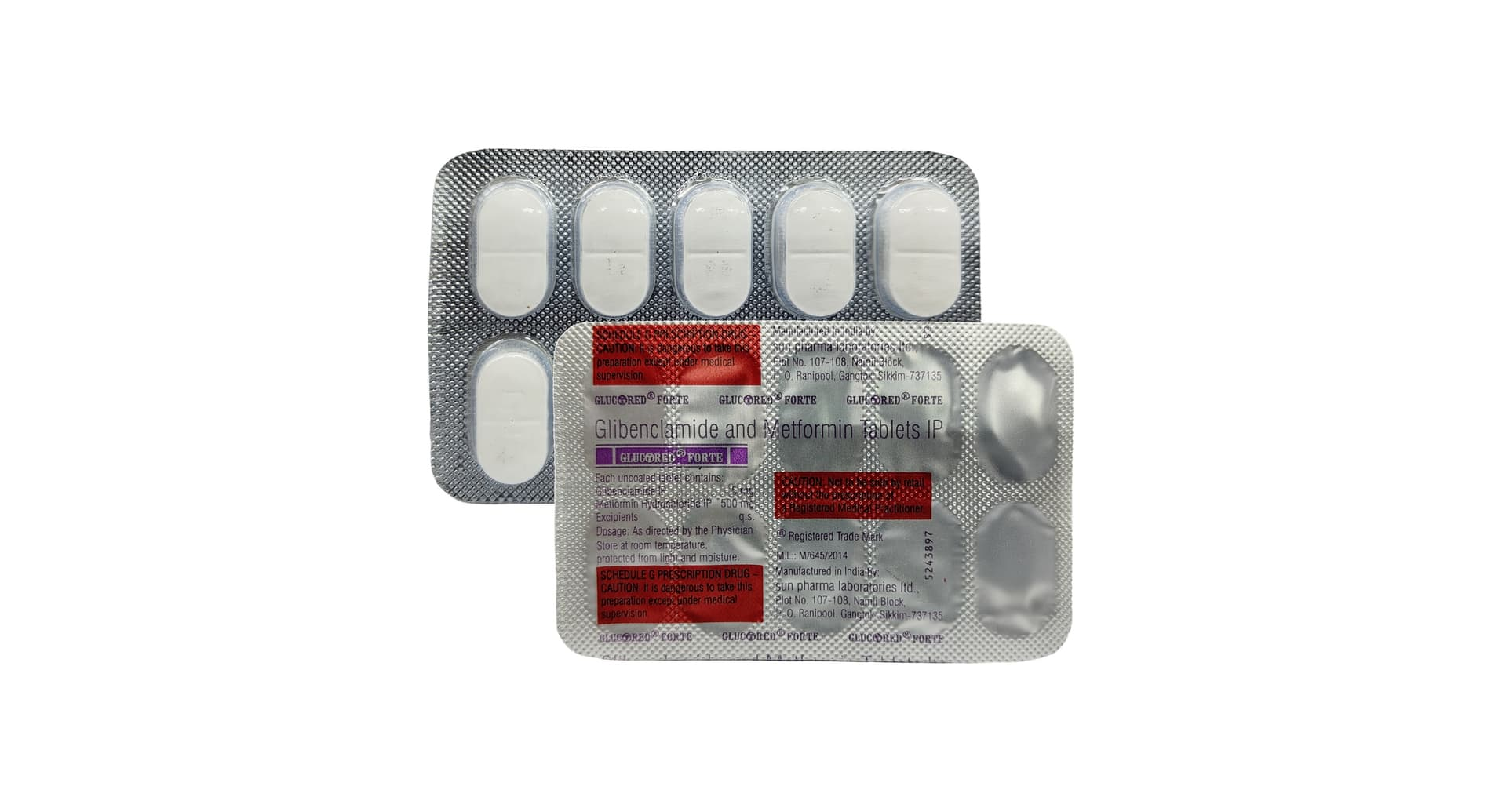 Glucored Forte Tablet glibenclamide 5mg and metformin 500mg strip