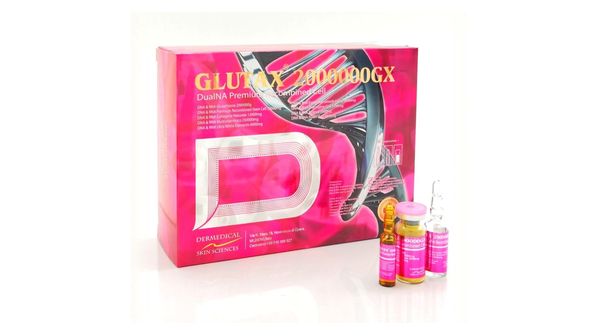 Glutax 2000000GX DualNA Premium Recombined Cell glutathione injection box with vials
