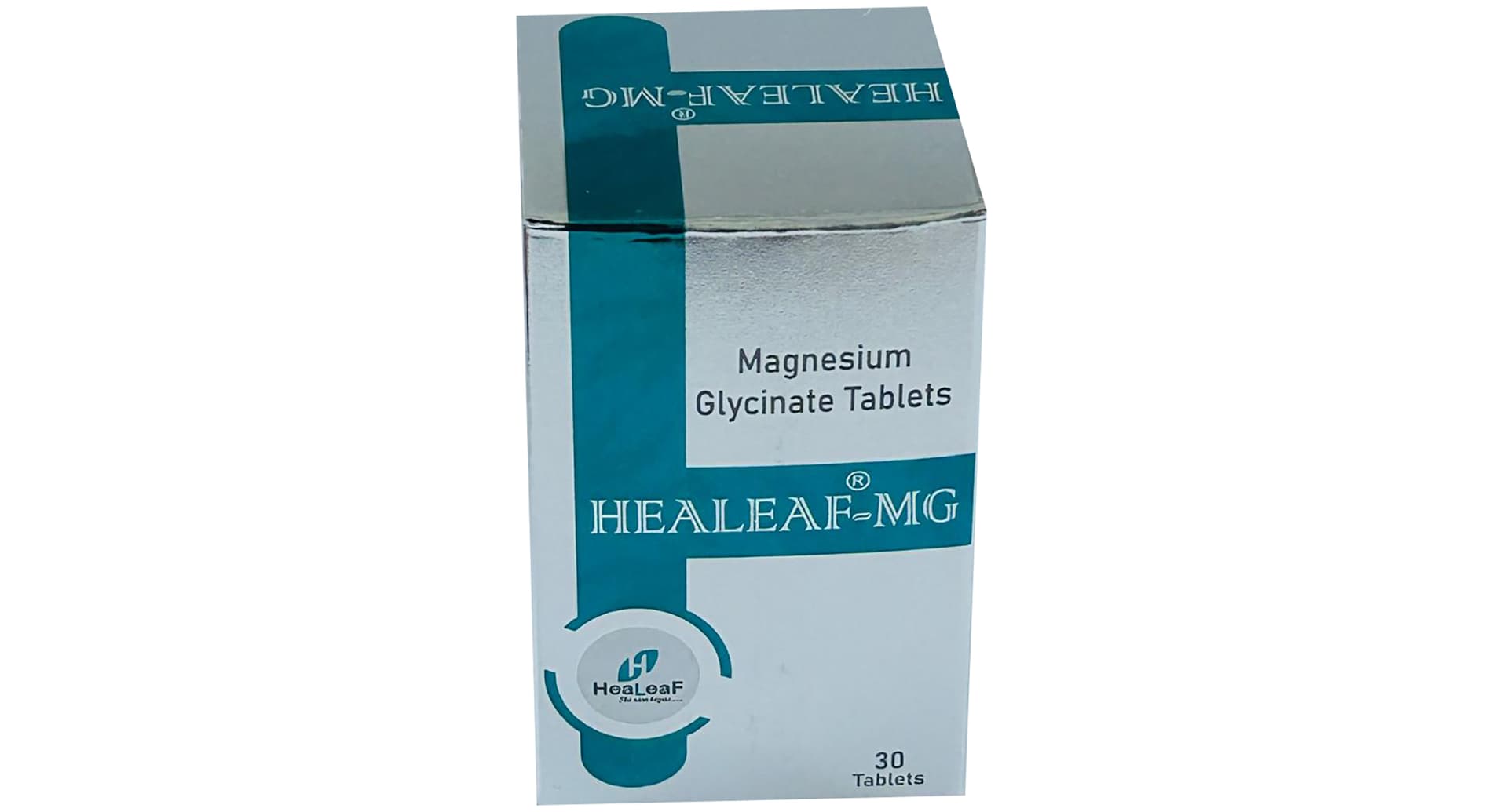 Healeaf MG Tablet box front with magnesium glycinate formulation