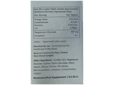 Healeaf MG Tablet nutritional information and directions for use panel
