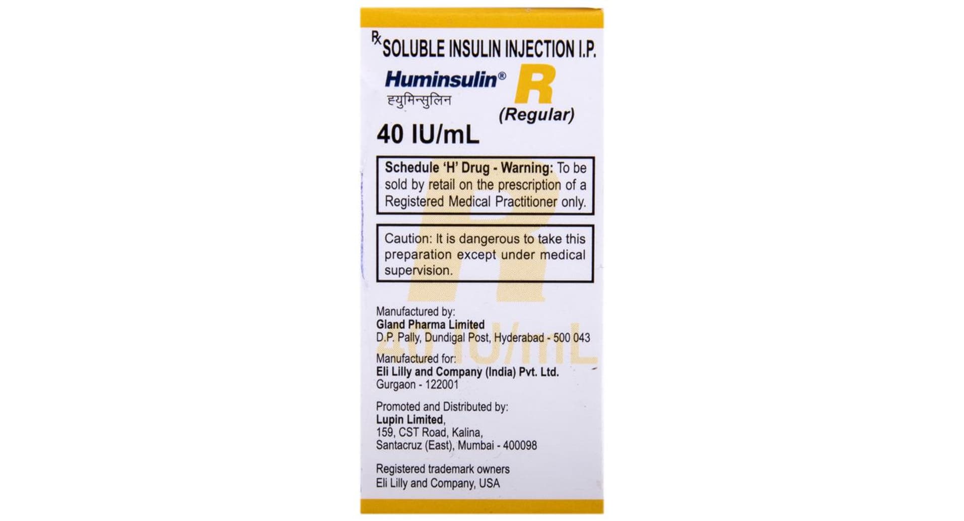 Huminsulin R 40IU/ml Solution for Injection - Image 2
