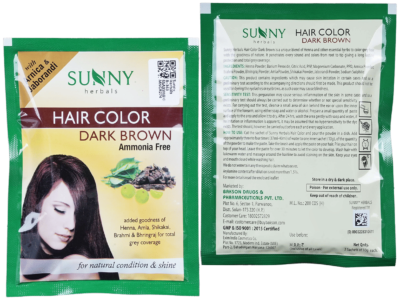 Sunny Herbals Hair Color Dark Brown Sachet front and back pack