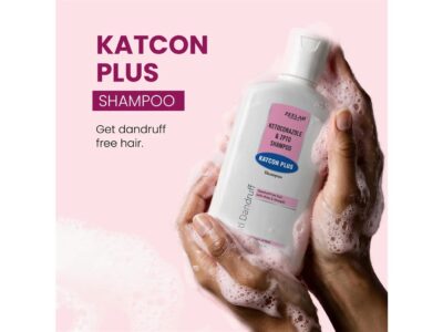Katcon Plus Shampoo bottle with foam lather