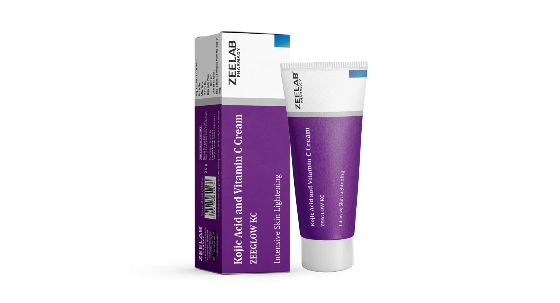 Zeeglow KC Kojic Acid and Vitamin C Cream 20gm tube and box