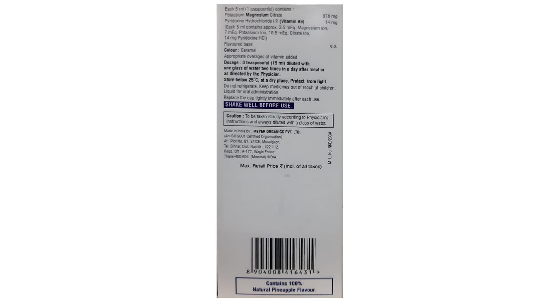 Magstone B6 Oral Solution composition and manufacturer information panel