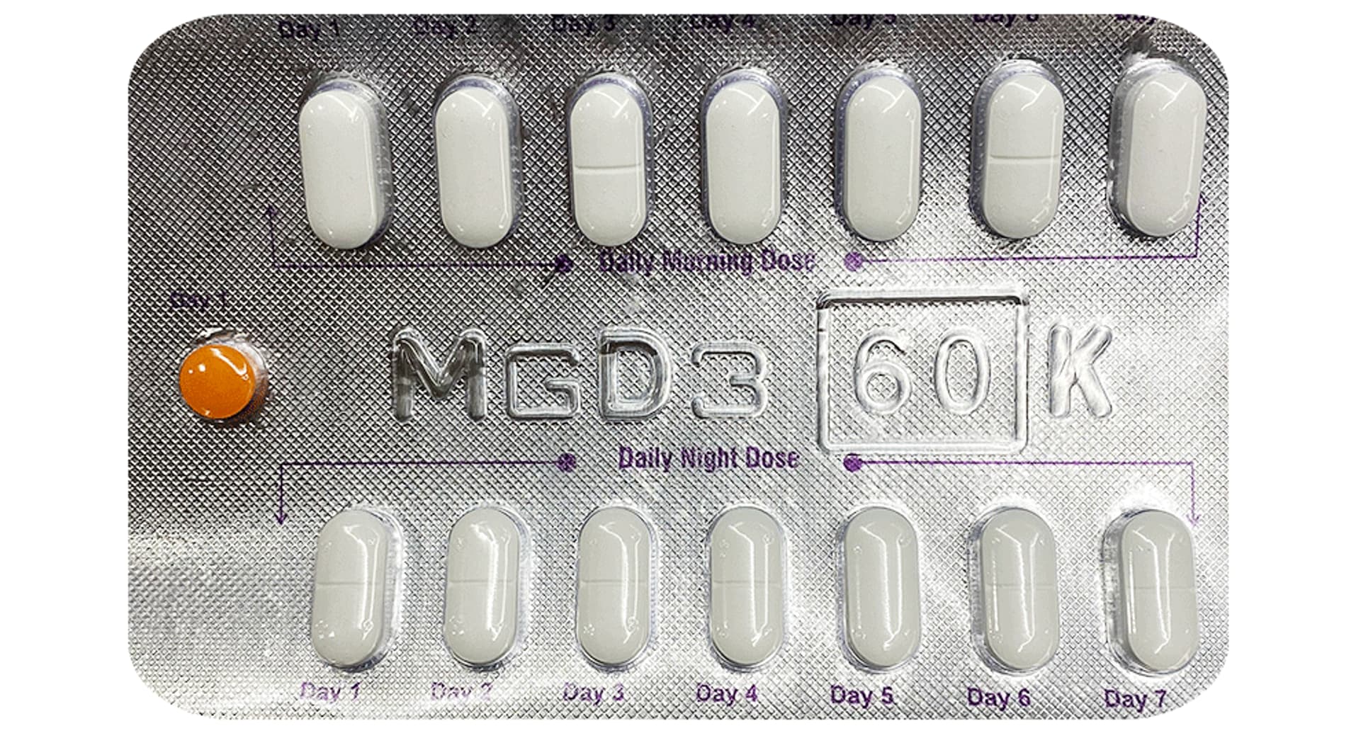 MgD3 60K Tablet blister pack with tablets