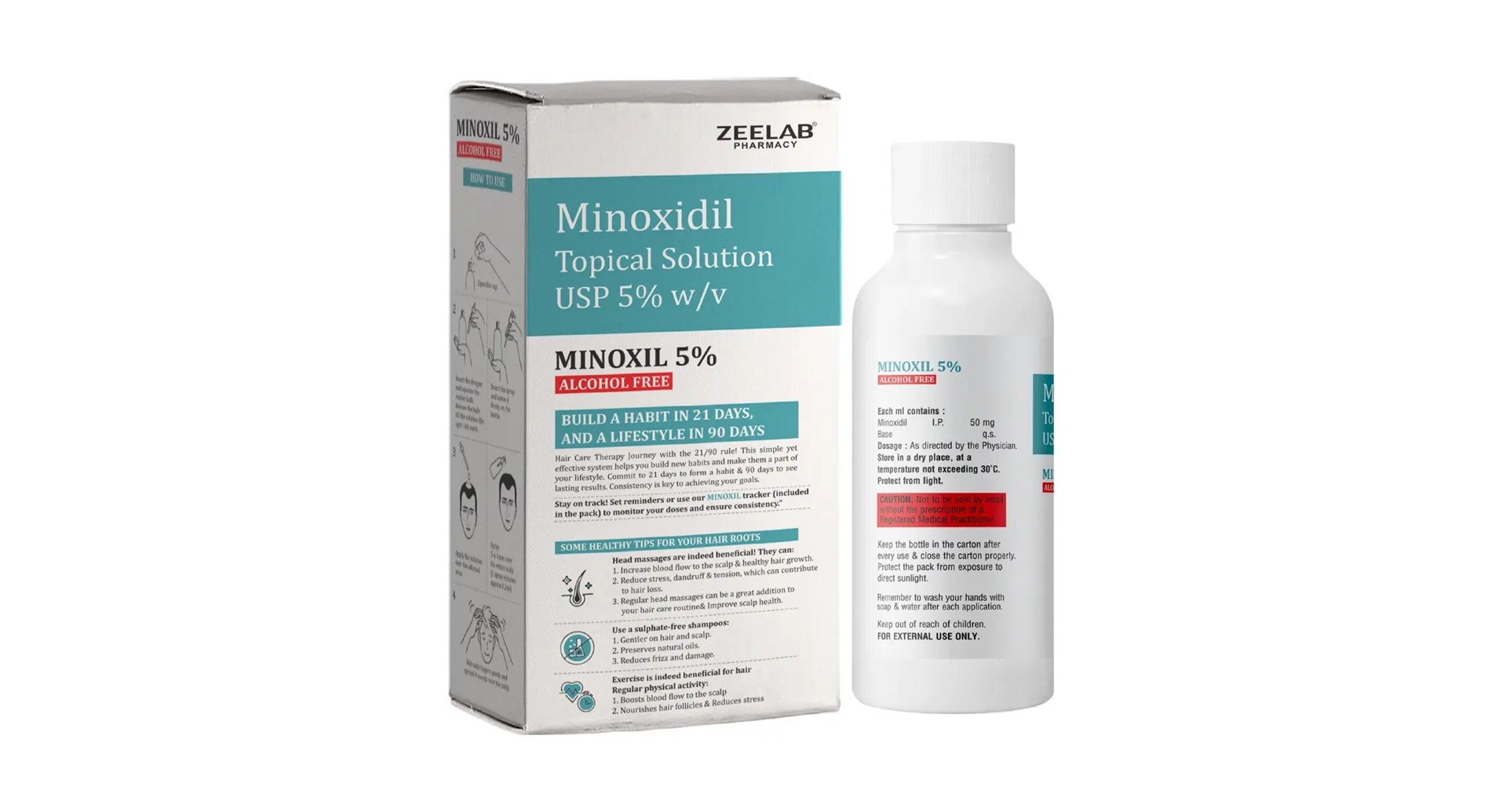 Minoxil 5% Alcohol Free Solution composition and caution label