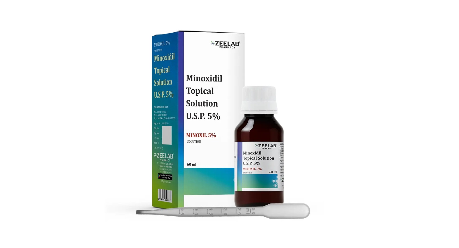 Minoxil 5% Topical Solution bottle with graduated dropper