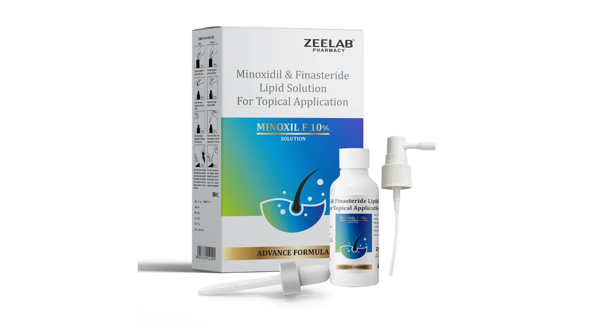 Minoxil F 10% Topical Solution 60ml bottle and box