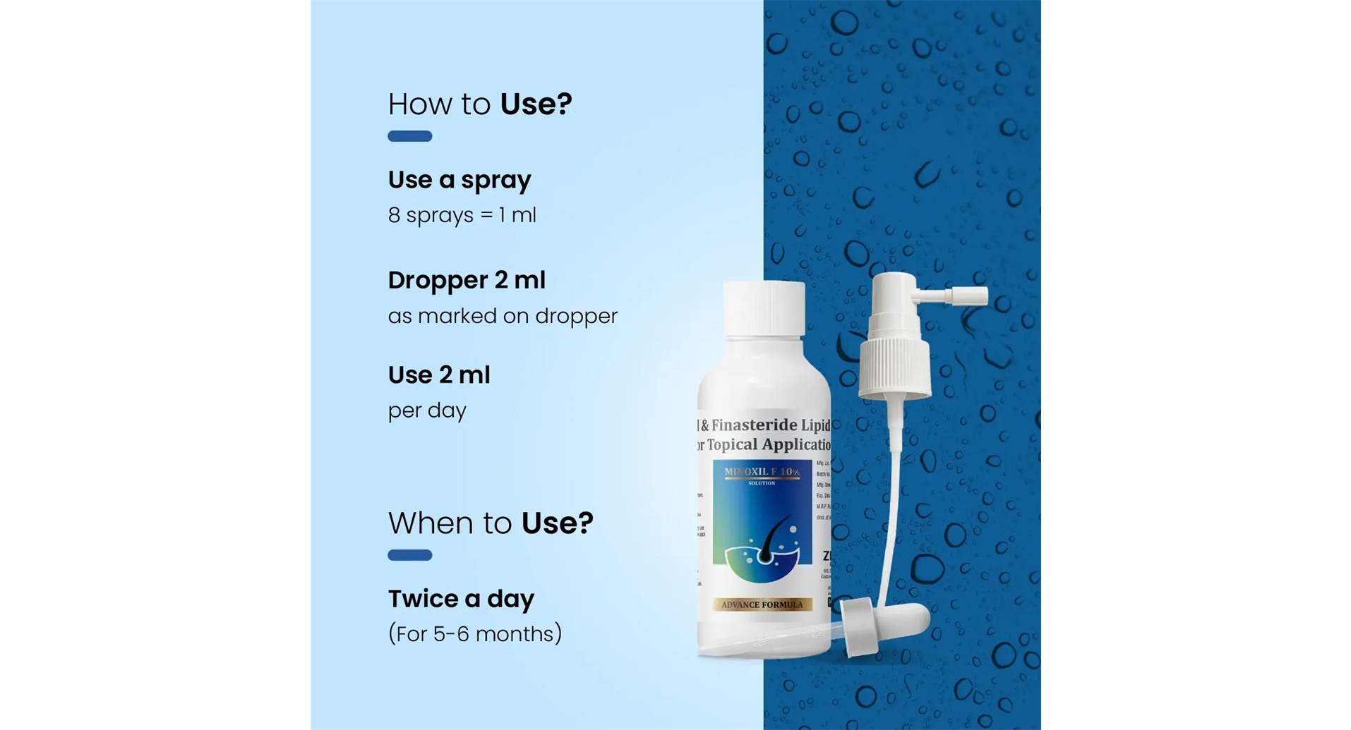 Minoxil F 10% Topical Solution how to use spray and dropper