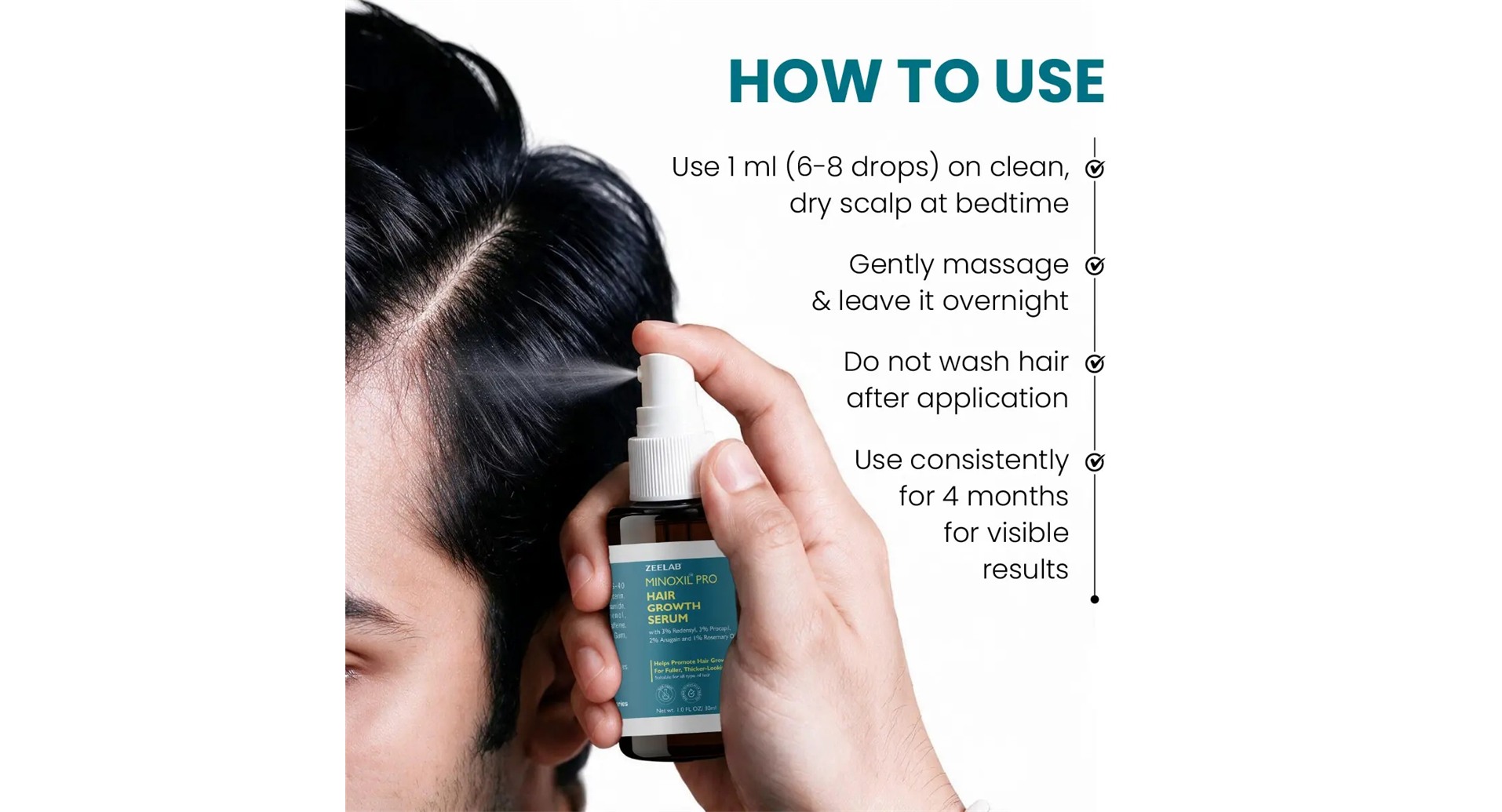 Zeelab Minoxil Pro Hair Growth Serum how to use spray applicator