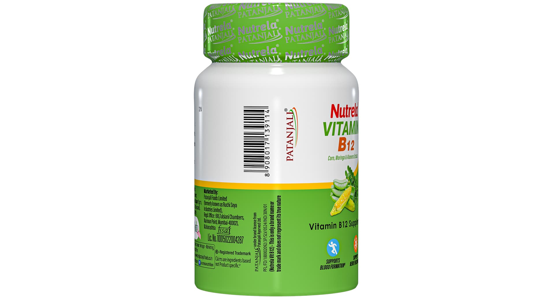 Patanjali Nutrela Vitamin B12 Capsule bottle angled view