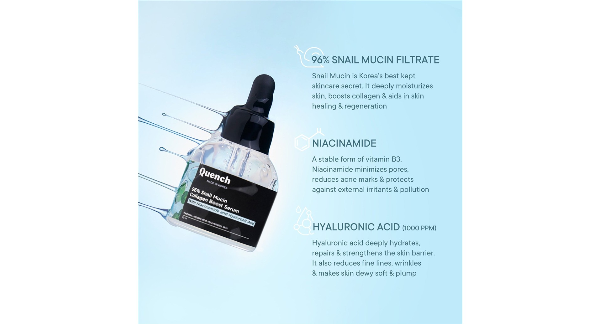 Quench 96% Snail Mucin Collagen Boost Serum key ingredients