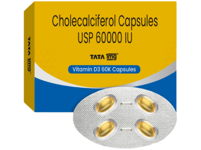 Vitamin D3 60K Cholecalciferol Supplement by Tata 1mg 8 Soft Gelatin Capsule