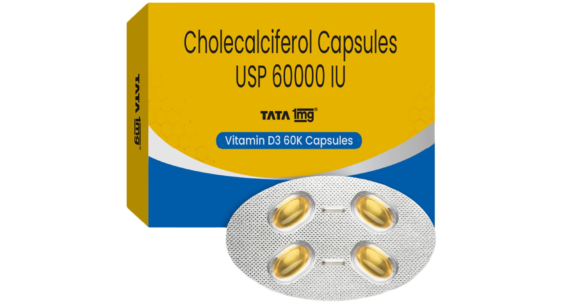 Vitamin D3 60K Cholecalciferol Supplement by Tata 1mg 8 Soft Gelatin Capsule