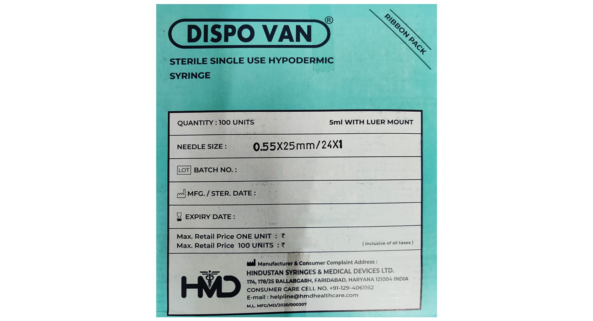 Dispovan Syringe 5ml specifications