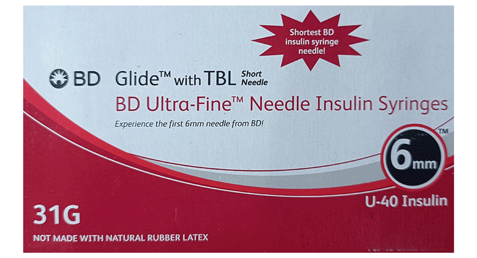 BD Glide insulin syringe with ultra-fine needle 31G 6mm