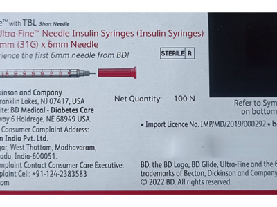 BD Glide insulin syringes box pack
